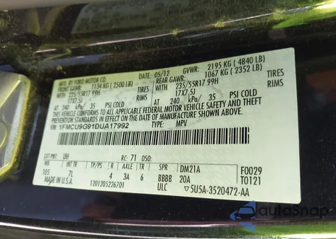 2013 Ford Escape Se из США, поврежденный, VIN 1FMCU9G91DUA17992